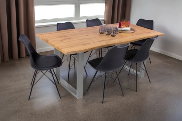 Esstisch Baumkante Holz-Optik Wildeiche 180 x 90 U-Gestell silber JOSY 142464003