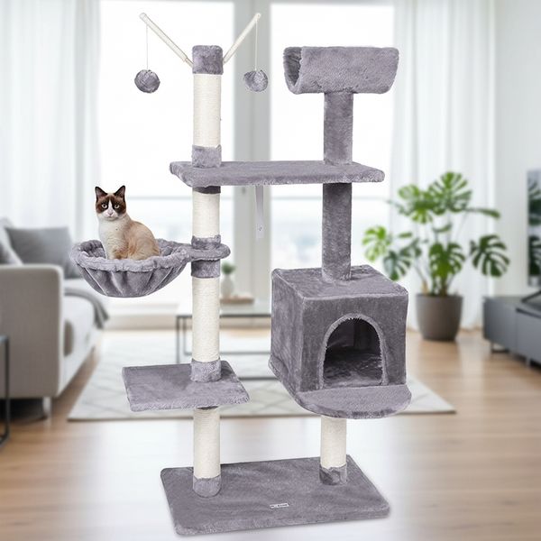 Kratzbaum Katzenbaum Kletterbaum Anti-Kipp-Beschläge Hellgrau 131cm