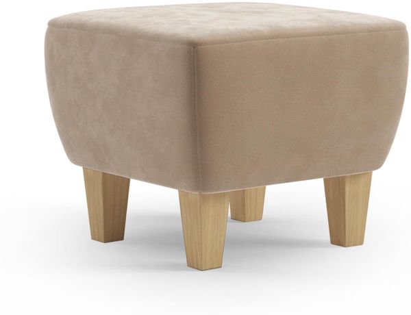 Cavadore Hocker Vida / Polsterhocker mit massiven Holzfüßen in Buche / 52 x 46 x 52 / Mikrofaser, Hellbraun-Beige