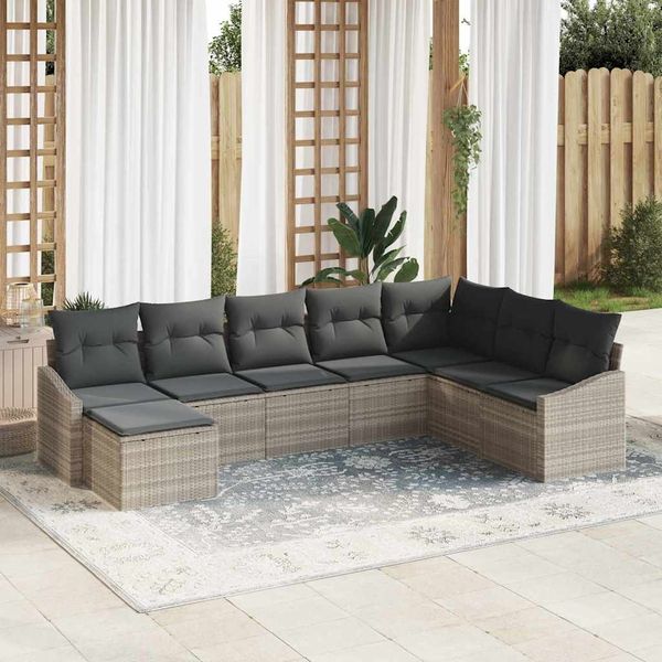 vidaXL Sofa Set mit Kissen 8 pcs Hellgrau Poly-Rattan 3346842