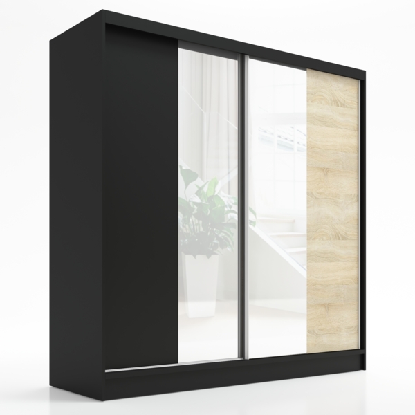 Schwebetürenschrank DUO 2-türig Schrank 180 cm Farbe: Schwarz , sonoma
