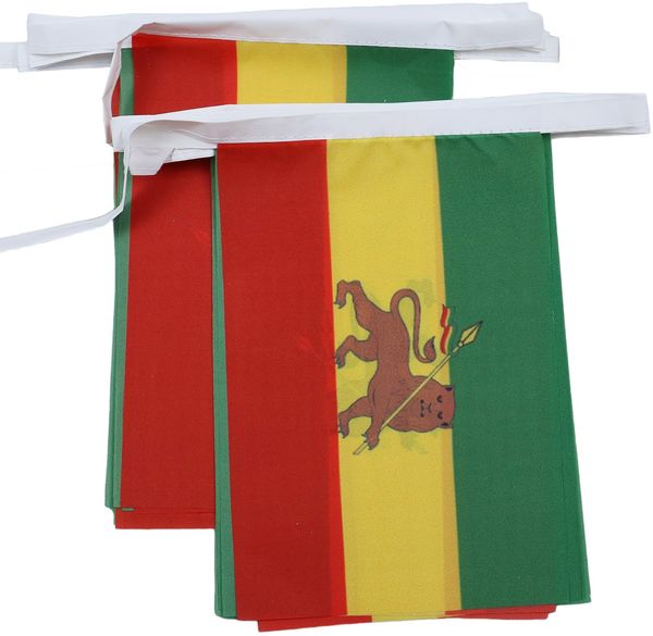 AZ FLAG - Fahnenkette Äthiopien Mit Löwen 6 Meter Mit 20 Flaggen - 21x14 cm - Äthiopien Girlande Flaggenkette 14x21 Cm