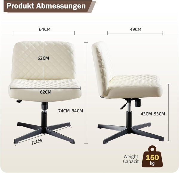 Schreibtischstuhl ohne Rollen, ergonomischer Bürostuhl Kunstleder, drehbar, Neigefunktion, Metallbasis, vielseitiger Sitz Bild 8