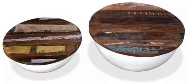 vidaXL 2-tlg. Couchtisch-Set Altholz Massiv Weiß Schalenform 245256 Bild 6