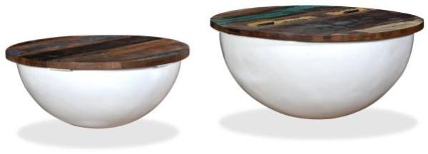 vidaXL 2-tlg. Couchtisch-Set Altholz Massiv Weiß Schalenform 245256 Bild 4