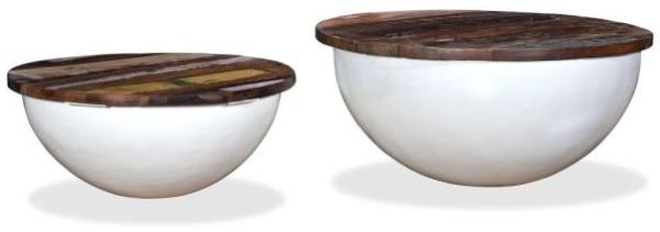 vidaXL 2-tlg. Couchtisch-Set Altholz Massiv Weiß Schalenform 245256 Bild 7