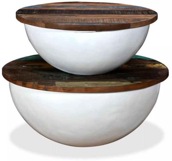 vidaXL 2-tlg. Couchtisch-Set Altholz Massiv Weiß Schalenform 245256 Bild 8