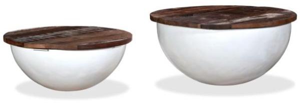 vidaXL 2-tlg. Couchtisch-Set Altholz Massiv Weiß Schalenform 245256 Bild 11