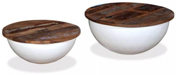 vidaXL 2-tlg. Couchtisch-Set Altholz Massiv Weiß Schalenform 245256 Bild 2