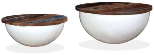 vidaXL 2-tlg. Couchtisch-Set Altholz Massiv Weiß Schalenform 245256 Bild 3