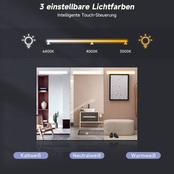 SONNI Spiegelschrank Badezimmerspiegelschrank aus Edelstahl mit Kalt/Warm/Neutral LED-Licht 105 cm x 65 cm, mit Touch und Steckdose, 3 türig, Anti-fog