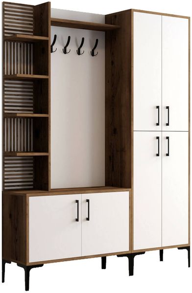 Dmora Eingangsmöbel Vivian, Moderner Eingang, Wandgarderobe, Multifunktions-Aufbewahrungskonsole, 150x200 h35 cm, Walnuss und Weiß