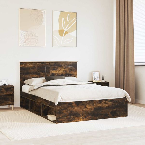 vidaXL Bettrahmen Geräucherte Eiche 140 x 190 cm Massives Kiefernholz 3409349