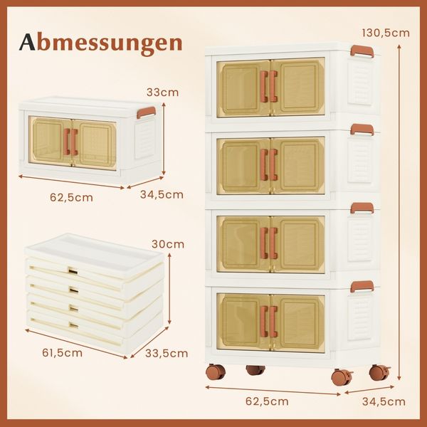 Aufbewahrungsbox mit Deckel & Rollen & Transparenten Türen Faltbare Stapelboxen Kunststoffbox 208 L