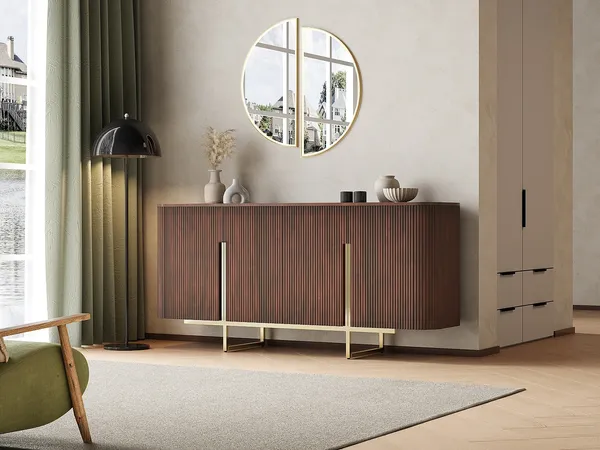 Vente-unique - DOLIYA Sideboard Holz, PlatteHolz, Platte BraunGold - B 40 cm x H 75 cm x L 160 cm