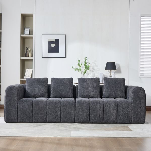 3-Sitzer Modulsofa 260 x 94,5 x 80 cm aus Samt, dunkelgrau, montagefrei