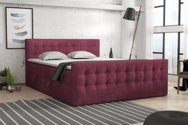 Boxspringbett Schlafzimmerbett ANKER 140x200cm in Stoff Perfect Harmony Bordeaux