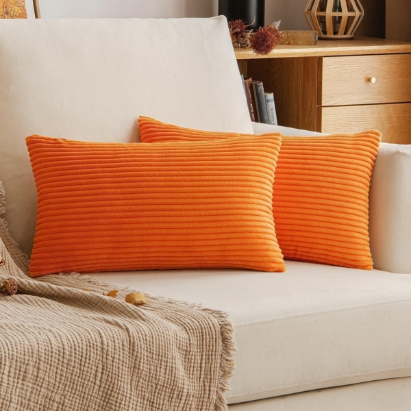 EMEMA Herbst Kordsamt Dekokissen Zierkissenbezug 30x50cm Orange Bild 1