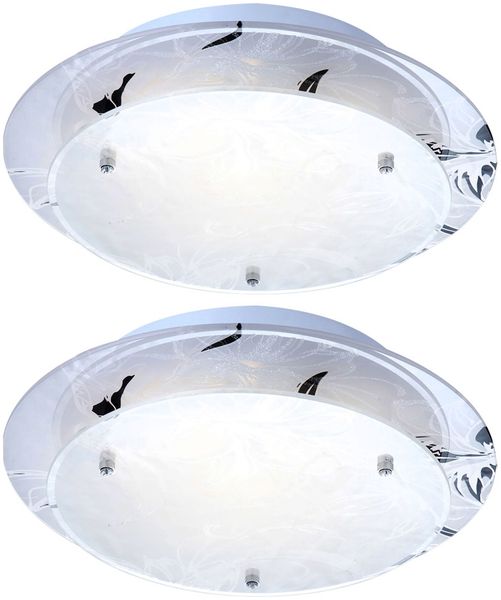 2er Set Deckenleuchte, Chrom, Blumen-Dekor, Glas, 25 cm