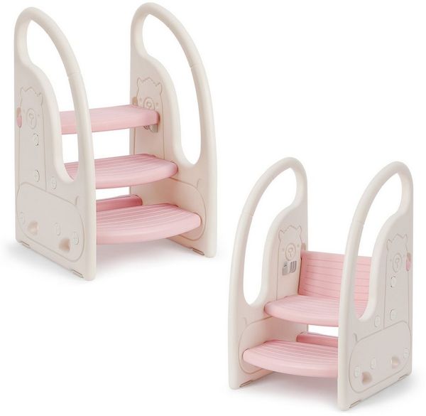 OUNUO Kinderhocker Kind-Tritthocker Kunststoff 3 Stufen mit breiten Stufen für 2 Jahre ab