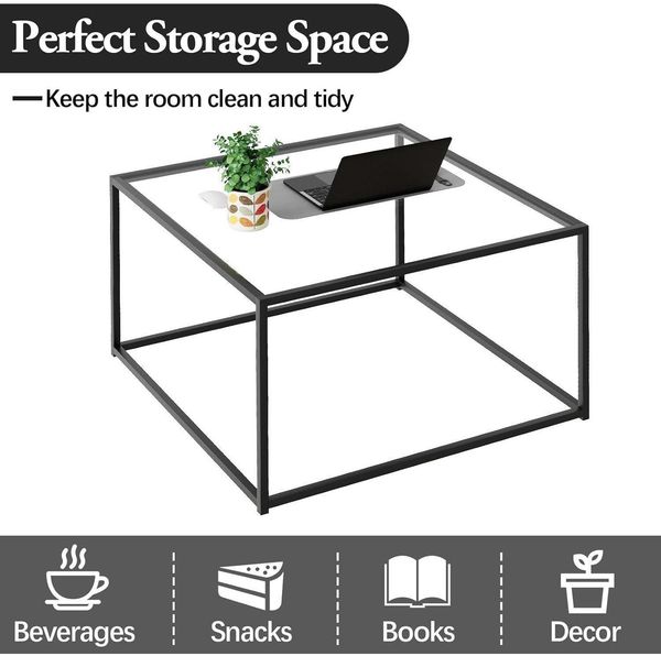 Couchtisch Quadrat Glas Schwarz Beistelltisch Glastisch 67x67x40 cm Bild 7