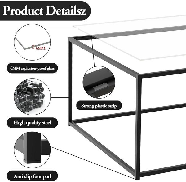 Couchtisch Quadrat Glas Schwarz Beistelltisch Glastisch 67x67x40 cm Bild 5
