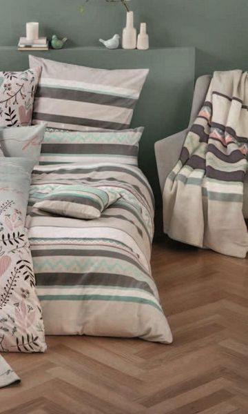 LIVING DREAMS Bettwäsche Biber Bettwäsche BLUE STRIPE organic cotton, Biber, 2 teilig, kuschelig weiches Bettwäsche-Set mit Bordüren Streifen BIO Baumwolle