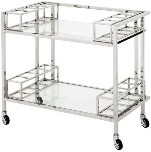 Casa Padrino Luxus Bar Trolley Servierwagen aus Edelstahl und Glas 80x48 x H. 77 cm - Luxus Hotel & Restaurant Einrichtung Möbel