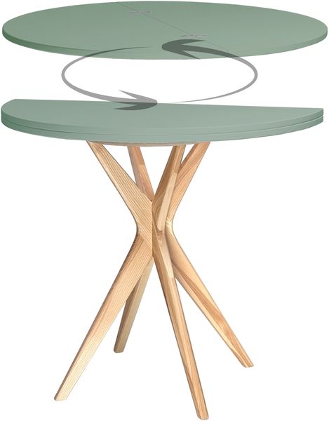 Ragaba kleiner halbrunder Esstisch, MDF & Massives Eschenholz, 100x50 cm, Salbei Grün