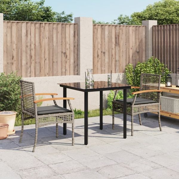 vidaXL 3-tlg. Garten-Essgruppe mit Kissen Grau Poly Rattan 3213617