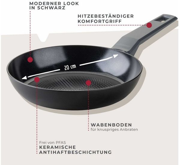 FACKELMANN Pfanne 20cm Statement – Keramik beschichtete Pfanne - Recyceltes Aluminium mit Antihaft-Beschichtung, Wabenbodenstruktur – Für alle Herdarten inklusive Induktion, PFAS-frei