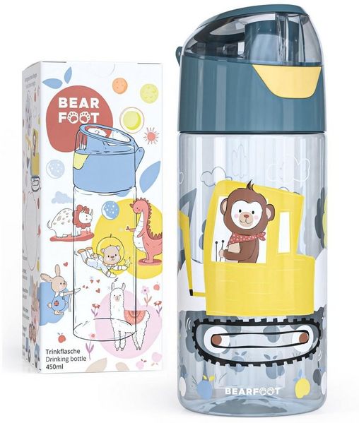 BEARFOOT Trinkflasche Trinkflasche Kinder, leichte Wasserflasche - Bagger & Affe