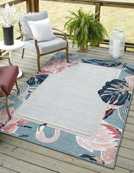 Myflair Möbel & Accessoires Teppich Cloud, LAGERRÄUMUNG!, rechteckig, Höhe: 8 mm, Flamingo Motiv, mit Bordüre, Outdoor geeignet, Balkon, Terrasse