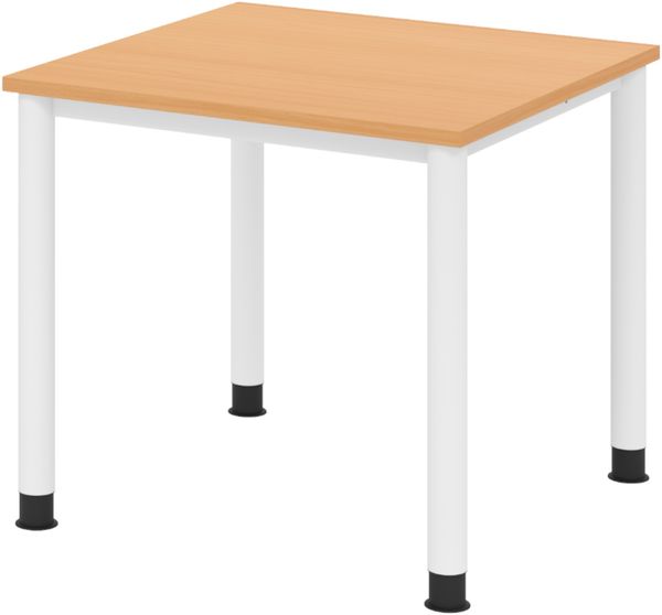 bümö höhenverstellbarer Schreibtisch H-Serie 80x80 cm in Buche, Gestell in Weiß - PC Tisch für's Büro manuell höhenverstellbar, Computertisch verstellbar, HS-08-6-W
