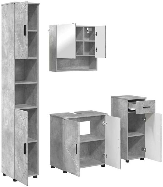 vidaXL Badezimmermöbel-Set 4 pcs Beton Grau Holzwerkstoff & Metall 3392976