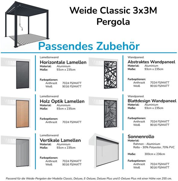 Weide Classic | Pergola Aluminium freistehend | 3 x 3 M | Lamellendach anthrazit Bild 5