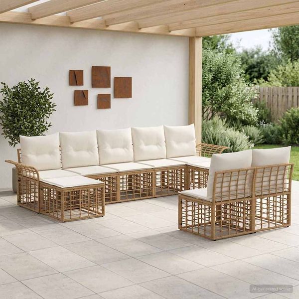 vidaXL Outdoor-Sofagarnitur 9 pcs Natürlich und Cremweiß Polyester 3437766