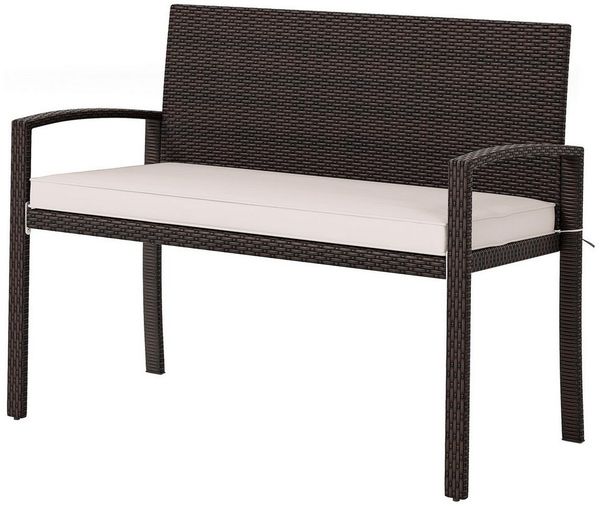COSTWAY Gartenbank, Rattan 2-Sitzer, Rattanbank mit Kissen & Lehne, 360kg