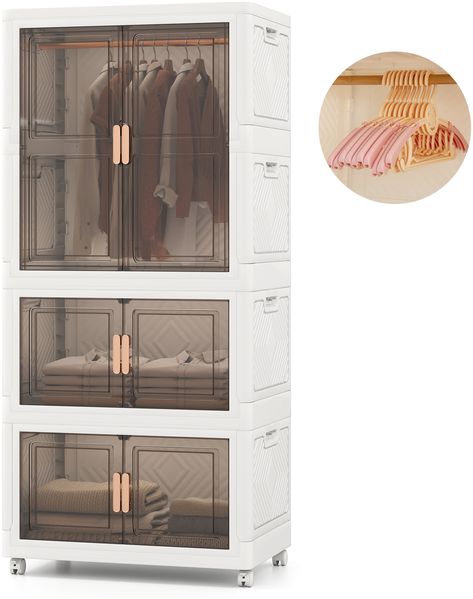 Kleiderschrank mit 10 Kleiderbügeln 421L Garderobenschrank klappbar Mehrzweckschrank mit Rollen freie Kombination 71 x 46 x 156 cm