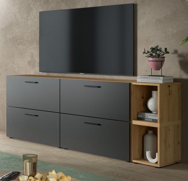 TV-Lowboard Onawa in grau und Eiche 176 cm