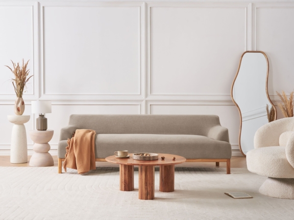 beliani 'SOSJO' 3-Stizer-Sofa, Stoff beige, Mittig, 219 x 83 x 74 cm