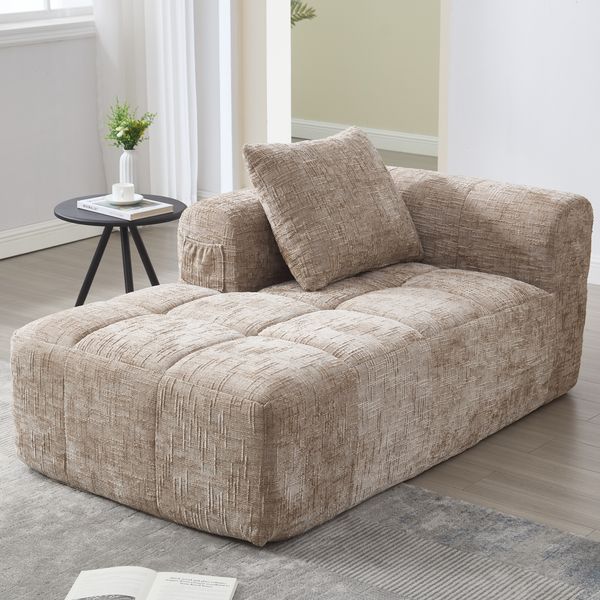 Sofa 158x90x60 cm Khaki – Chenille, Chaise-Lounge mit Kissen, weiche Polsterung und Seitentaschen
