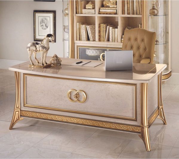 Casa Padrino Luxus Barock Schreibtisch Creme / Gold 180 cm - Barock Büro Möbel - Made in Italy