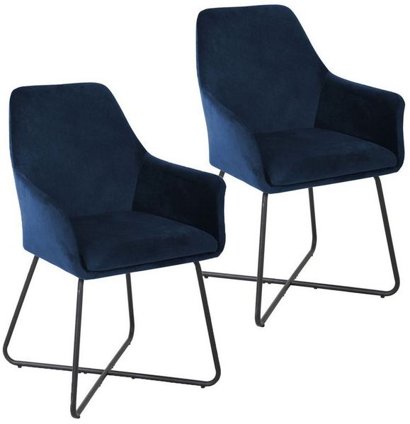 SVITA JOSIE Dining 2er Set Esszimmerstuhl Sessel Polsterstuhl Stoff Dunkelblau
