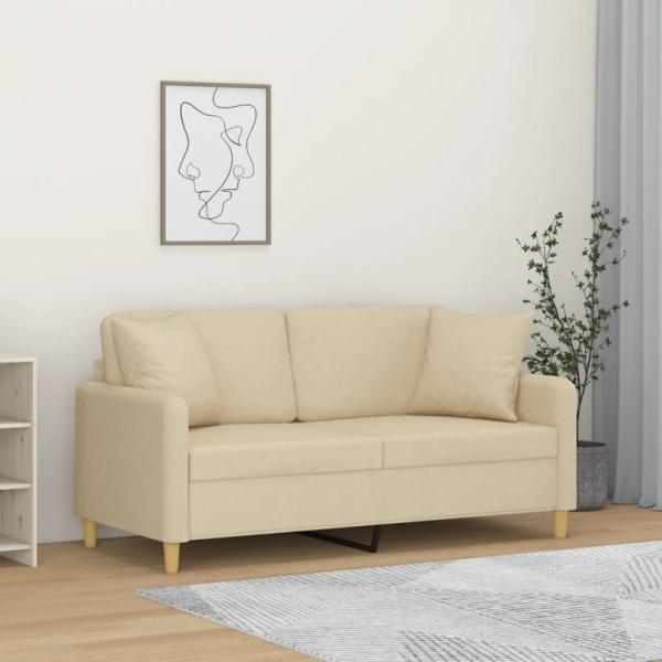 2-Sitzer-Sofa mit Zierkissen Creme 140 cm Stoff (Farbe: Creme)