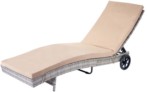 Sonnenliege HWC-D80, Gartenliege Relaxliege Liege, Poly-Rattan ~ grau, Kissen beige