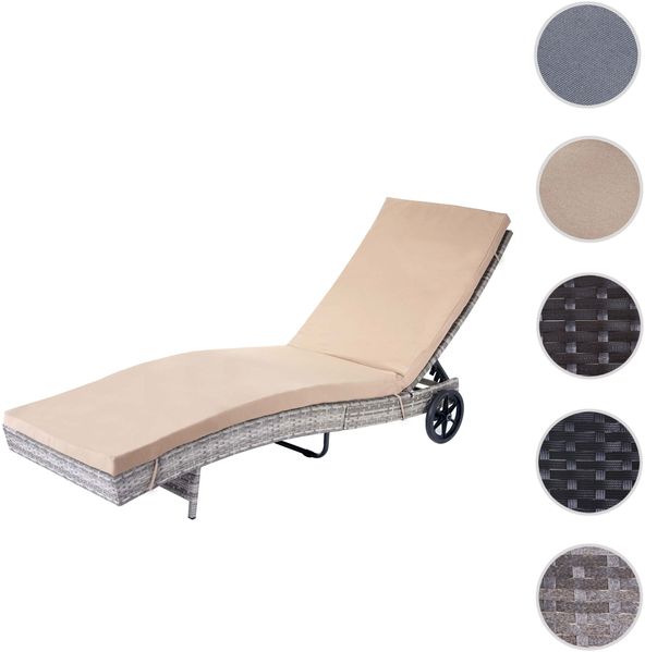 Sonnenliege HWC-D80, Gartenliege Relaxliege Liege, Poly-Rattan ~ grau, Kissen beige Bild 8