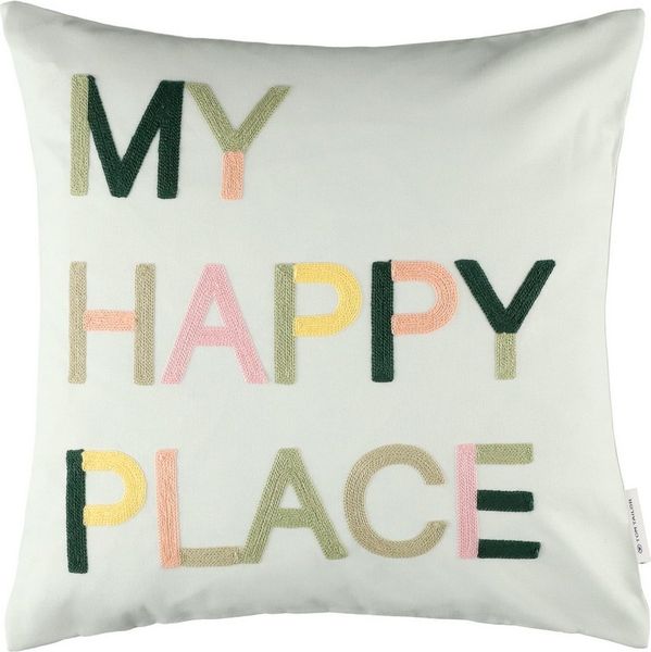 TOM TAILOR HOME Kissenbezug Happy, (1 Stück), mit aufgesticktem Schriftzug