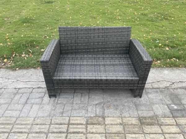 Fimous 8 Sitzer Polyrattan Gartenmöbel-Sets mit Länglicher Esstisch Doppelsitzsofa 2 kleine Fußhockern 2 Beistelltischen Dunkelgrau gemischt Bild 5
