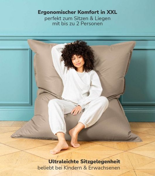 mokebo Sitzsack Der Große (mit Schutzhülle), Bean Bag Outdoor XXL, Bodenkissen, Riesen Sitzkissen in Beige